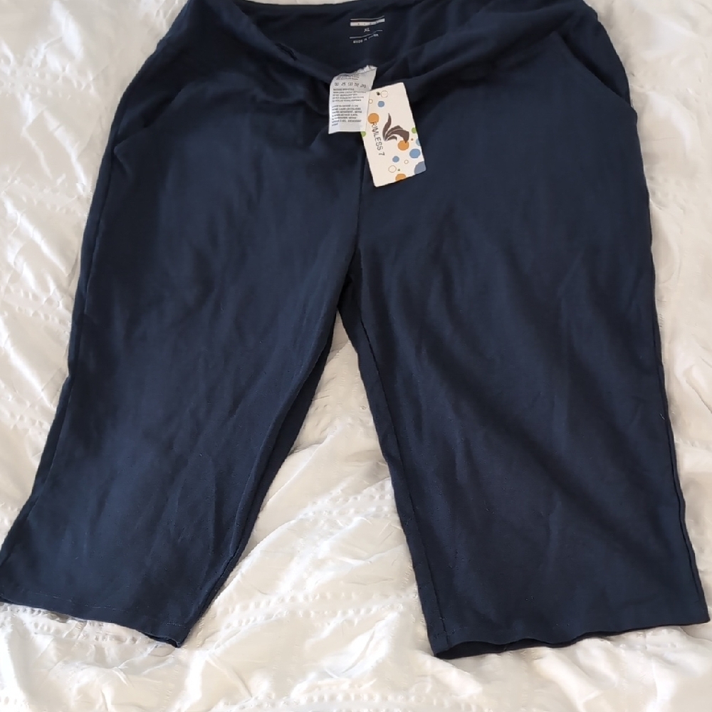 Rimless 7 Blue Cotton Short Capri Pants With Pockets XL